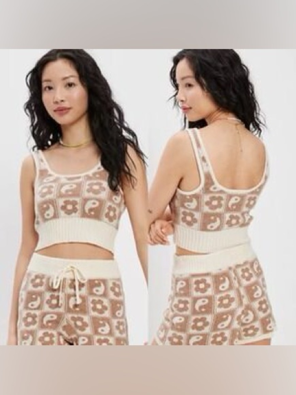 American Eagle Beige & Cream Knit Tank Top